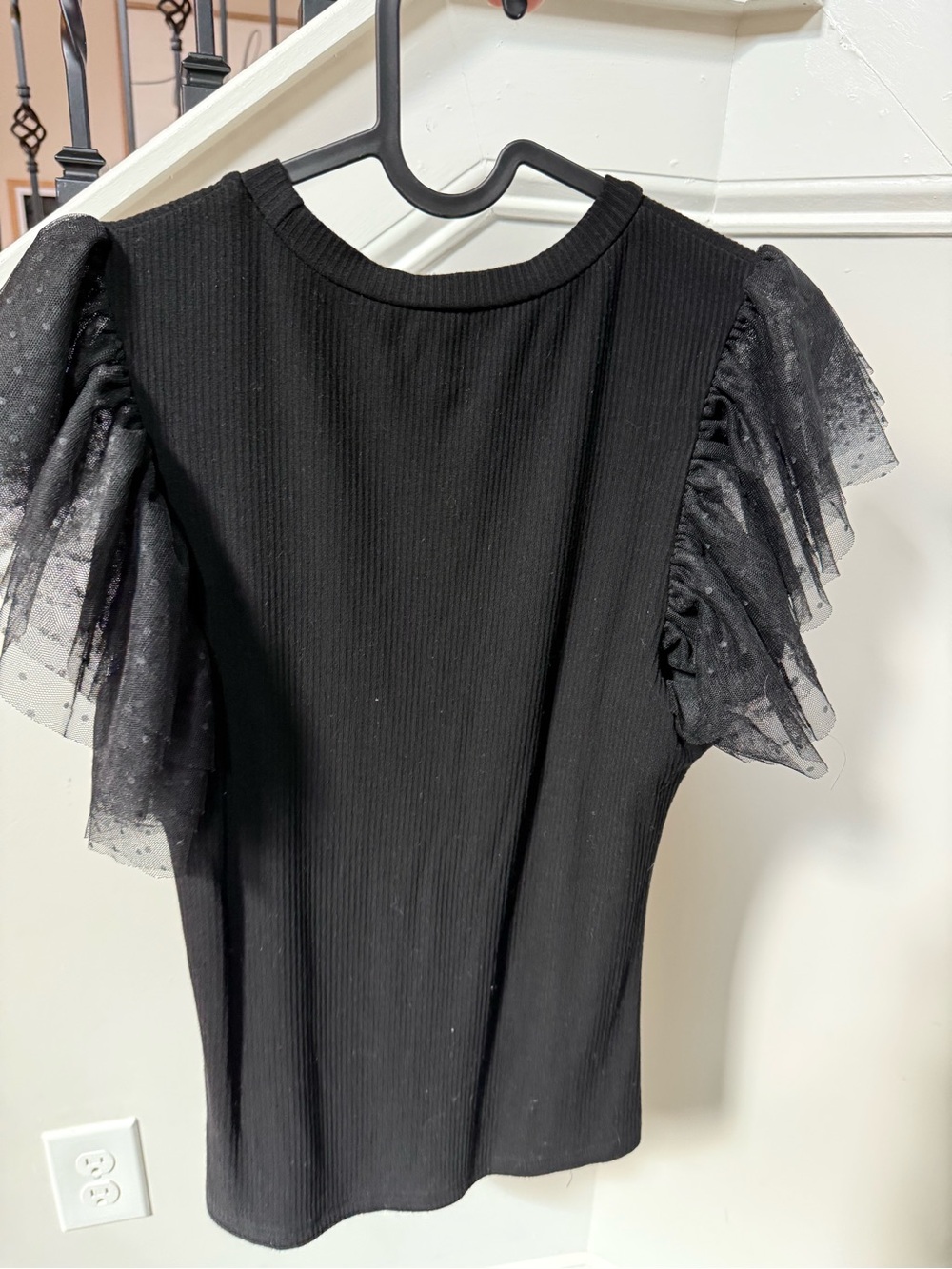Black Ruffled Sleeve Women's Top